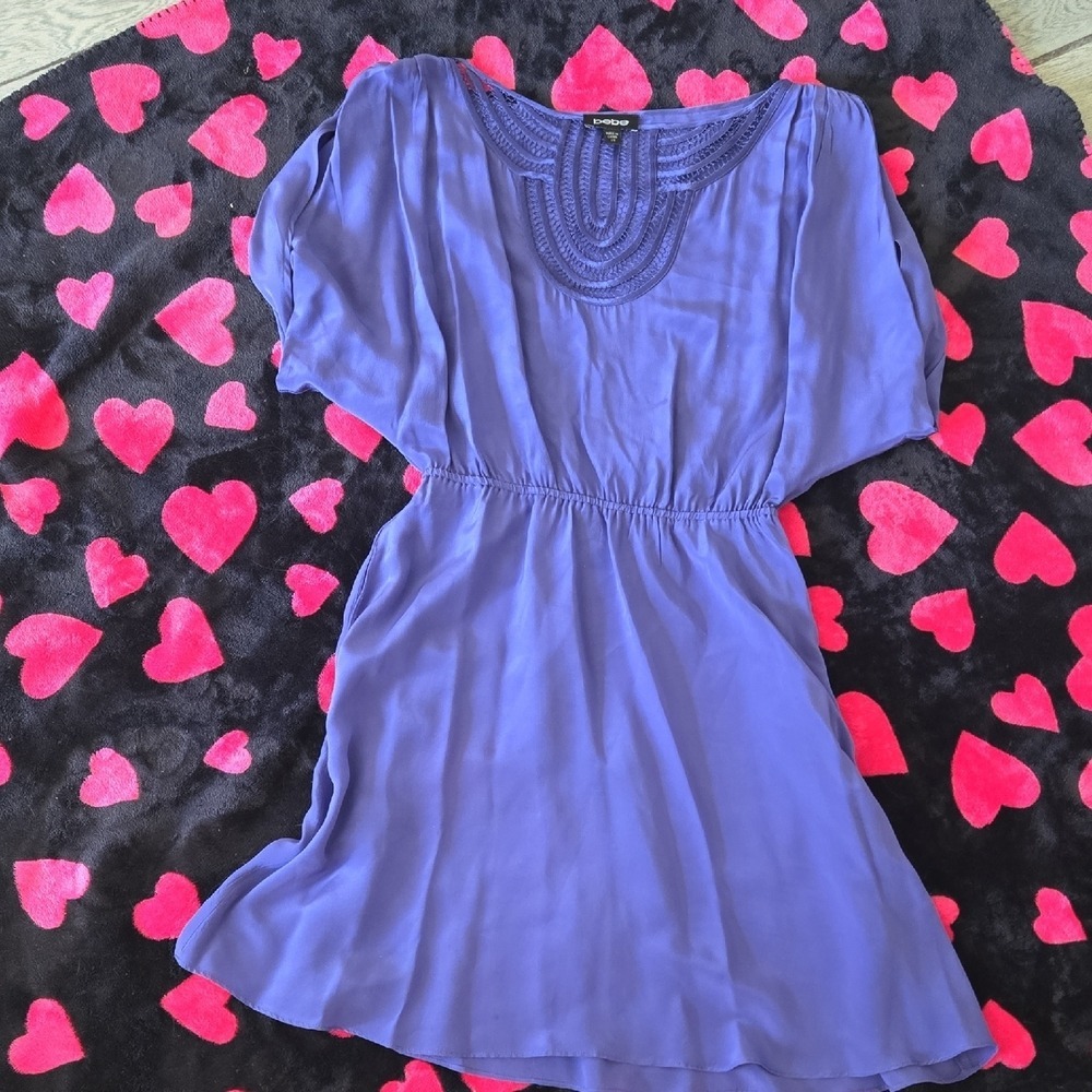 BEBE Purple Silk Draped Embellished Neckline Dolman Sleeve Dress XS‎